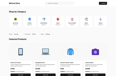 E-commerce product catalog interface demo using Icons8 MCP