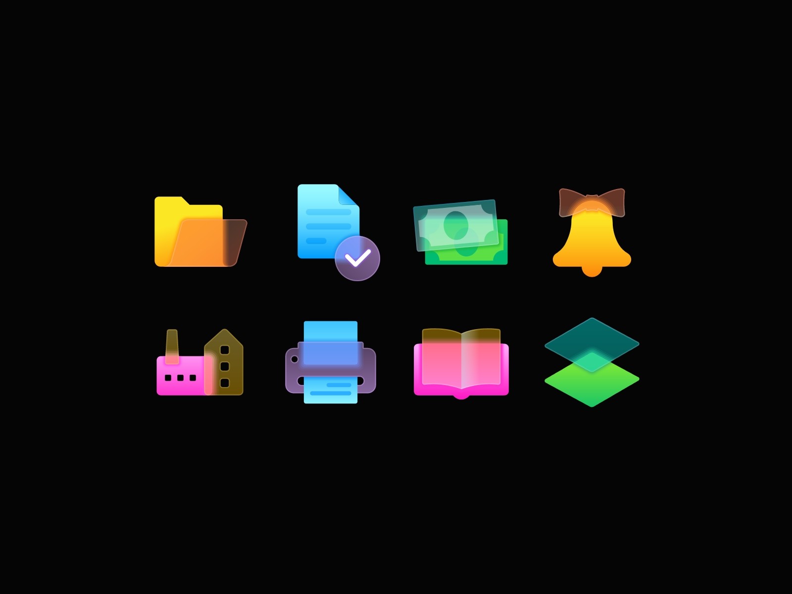 Glassmorphism icon style showcase